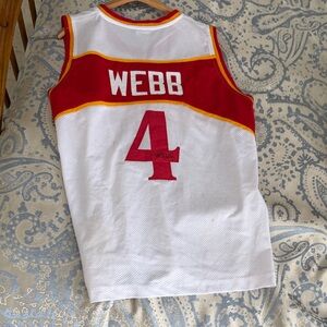 Mens Red and White Basketball Jersey spud Webb signed jersey